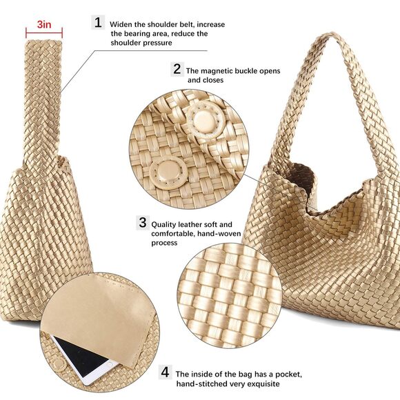 4800 AOOPNE Woven Shoulder Bags , Large Woven Tote Bag with Leather Handbag